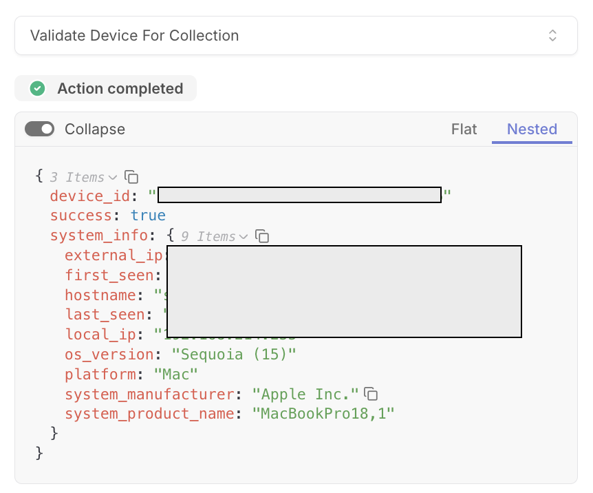 validate device for collection